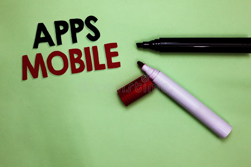 Text sign showing Apps Mobile. Conceptual photo computer program designed to run on phone hand held device Open markers Inspiration communicating ideas messages green background