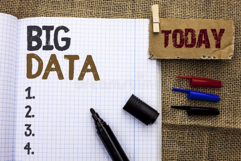 Text sign showing Big Data. Conceptual photo Huge Data Information Technology Cyberspace Bigdata Database Storage written on Noteb royalty free stock image Text sign showing Big Data. Conceptual photo Huge Data Information Technology Cyberspace Bigdata Database Storage written on Noteb royalty free stock image