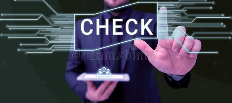 Text sign showing Check. Word for Mark Click on a box in order to select a particular option on a form royalty free stock image