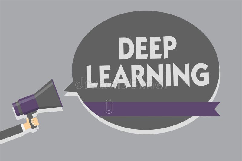Text sign showing Deep Learning. Conceptual photo Hierarchical Abstractions Artificial Intelligence Algorithm Man holding megaphon vector illustration