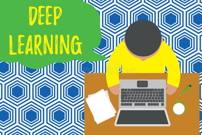 Text sign showing Deep Learning. Conceptual photo Hierarchical Abstractions Artificial Intelligence Algorithm Upper view vector illustration