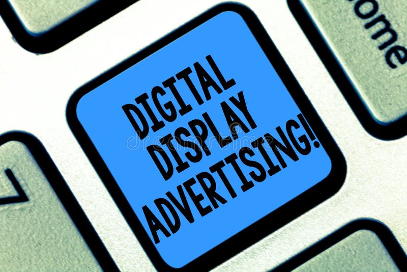 Text sign showing Digital Display Advertising. Conceptual photo conveys a commercial message using graphics Keyboard key. Intention to create computer message royalty free stock photos Text sign showing Digital Display Advertising. Conceptual photo conveys a commercial message using graphics Keyboard key. Intention to create computer message royalty free stock photos