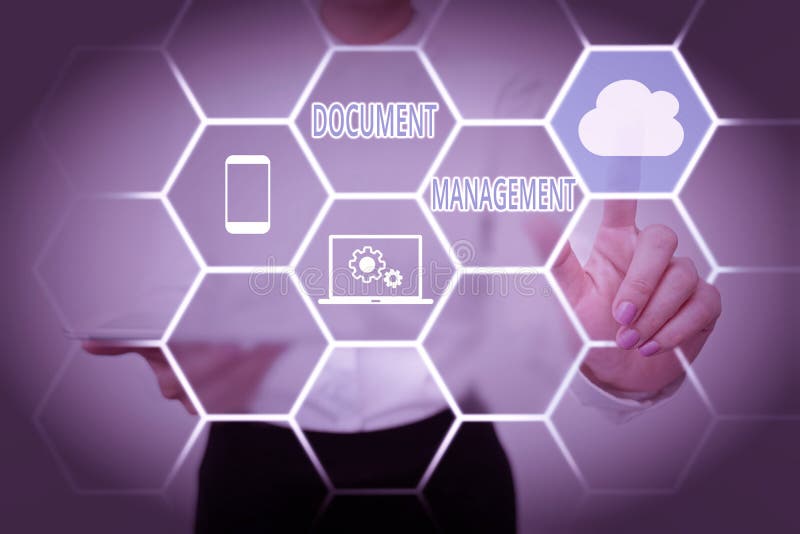 Text sign showing Document Management. Business concept Computerized management of electronic documents Lady Holding stock images