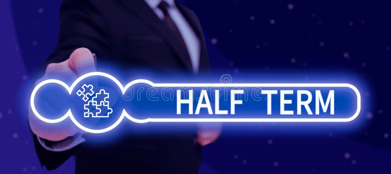 Text sign showing Half Term. Business approach half the usual price at which something is offered for sale royalty free stock photos