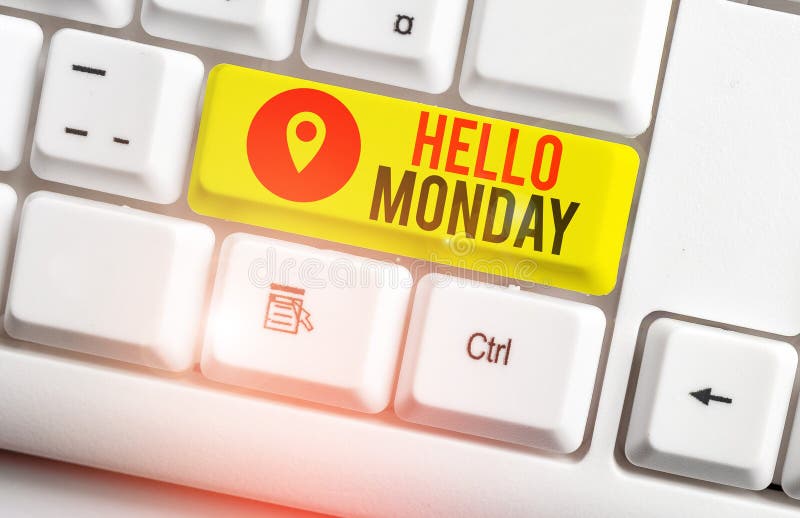 Text sign showing Hello Monday. Business photo showcasing greetings or welcoming the first day of the work week White pc keyboard with empty note paper above white background key copy space. Text sign showing Hello Monday. Business photo showcasing greetings or welcoming the first day of the work week White pc keyboard with empty note paper above white background key copy space