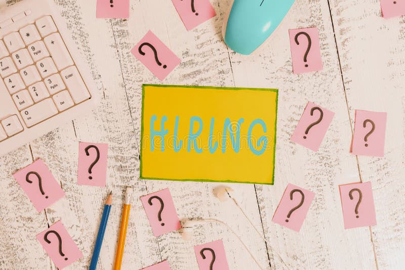 Text sign showing Hiring. Conceptual photo finding and establishing a working relationship with employees Writing tools, computer royalty free stock photos