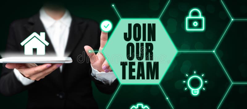 Text sign showing Join Our Team. Business overview Allied Associate Work with us New Employee Hired Enlist royalty free stock image