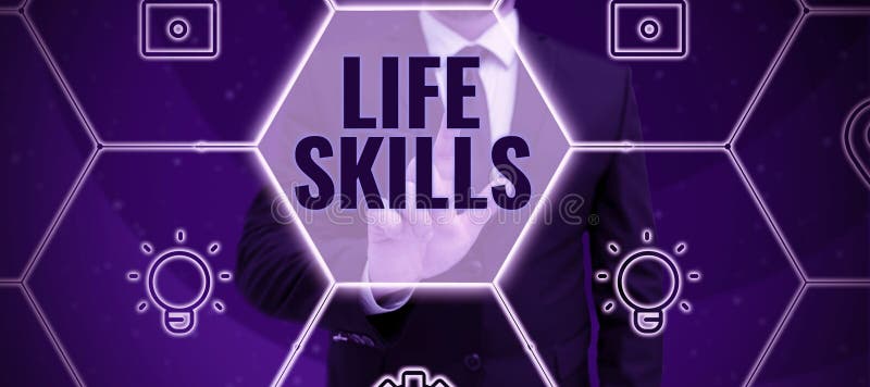 Text sign showing Life Skills. Business idea that is necessary or desirable full participation in everyday stock photography