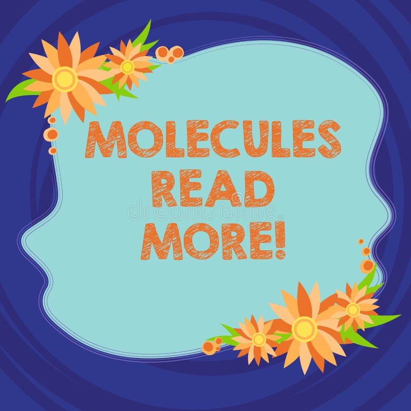 Text sign showing Molecules Read More. Conceptual photo smallest amount of chemical Atom particle mite Blank Uneven royalty free illustration