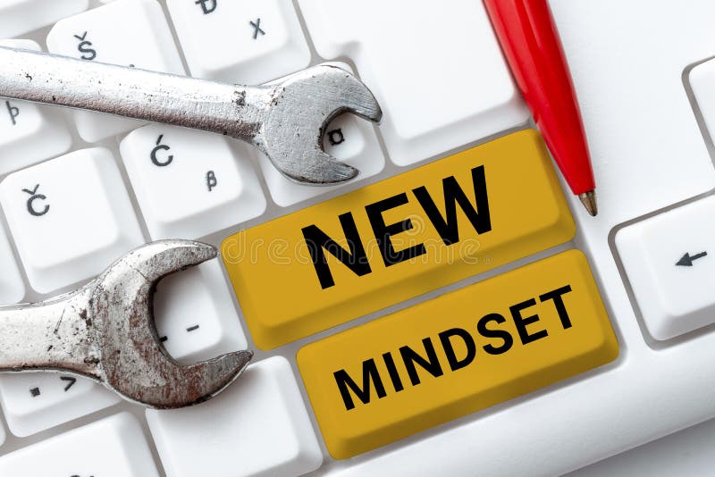 Text sign showing New Mindset. Business overview freshly madeup thoughts and beliefs shaping a person s is mind. Text caption presenting New Mindset, Business approach freshly madeup thoughts and beliefs shaping a person s is mind