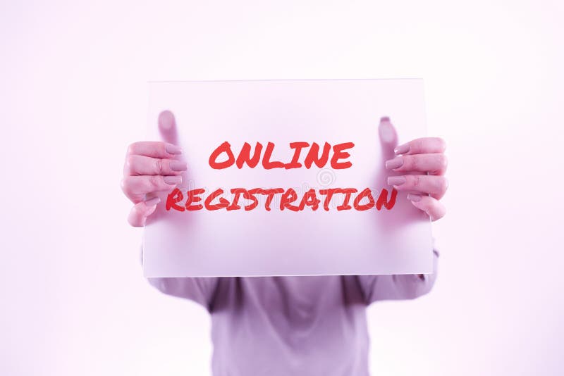 Text sign showing Online Registration. Word Written on Process to Subscribe to Join an event club via Internet. Writing displaying text Online Registration, Word Written on Process to Subscribe to Join an event club via Internet