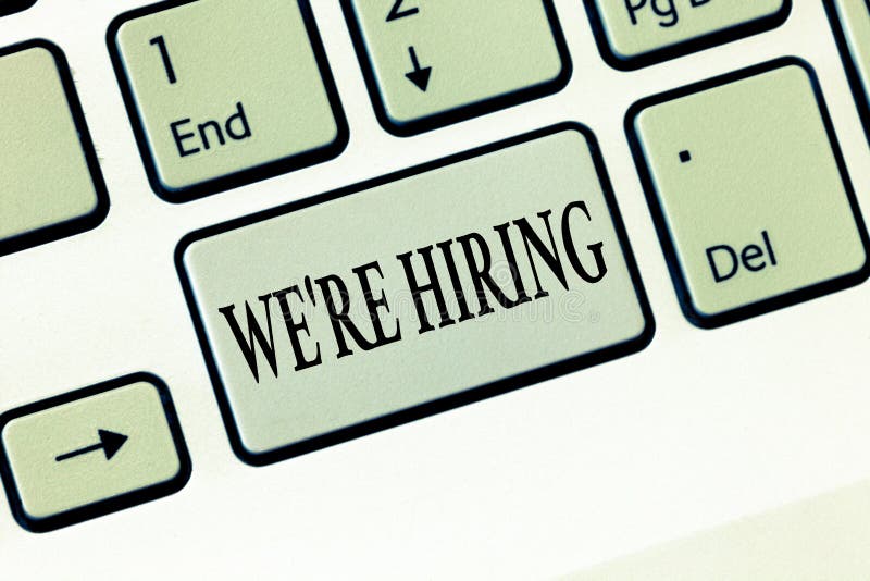 Text sign showing WE are RE HIRING. Conceptual photo Need to employ someone Job vacancy Recruiting analysispower royalty free stock image