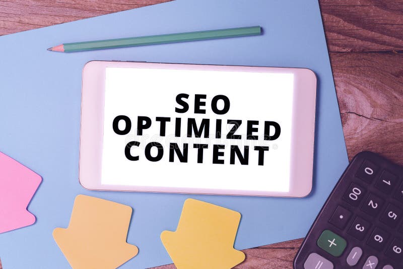 Text sign showing Seo Optimized Content. Conceptual photo Making website pages attractive to search engines stock images