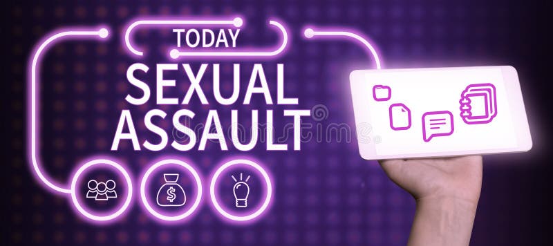Text sign showing Sexual Assault. Business idea Instruction of issues relating to human sexuality and anatomy stock photo