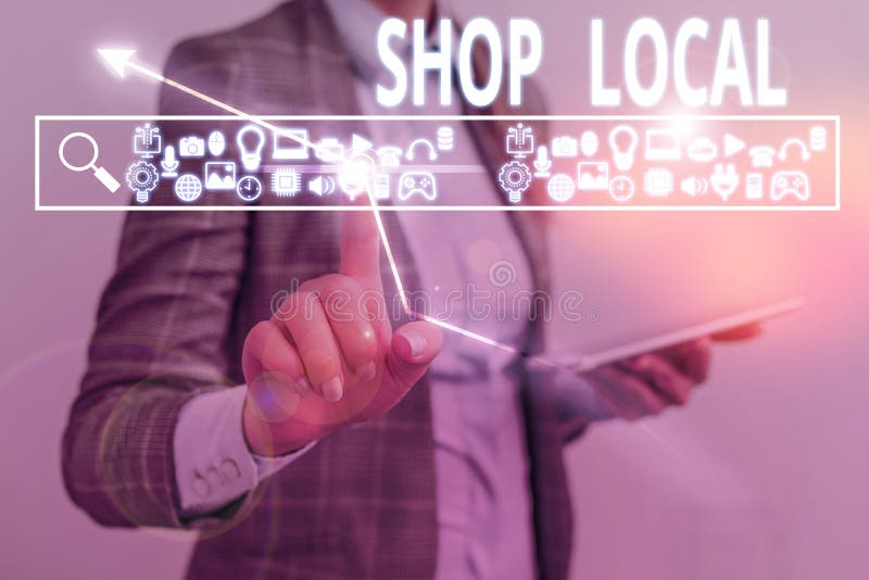 Text sign showing Shop Local. Conceptual photo a preference to buy locally produced goods and services. royalty free stock images