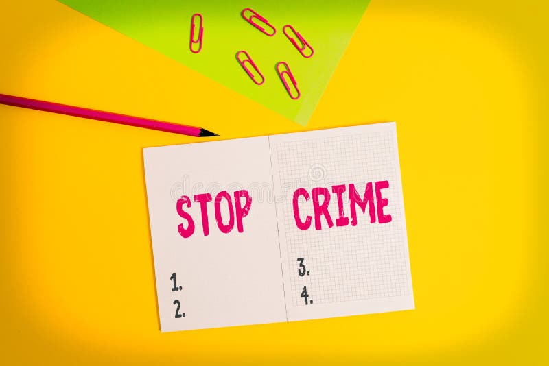Text sign showing Stop Crime. Conceptual photo the effort or attempt to reduce and deter crime and criminals Blank paper royalty free stock photos