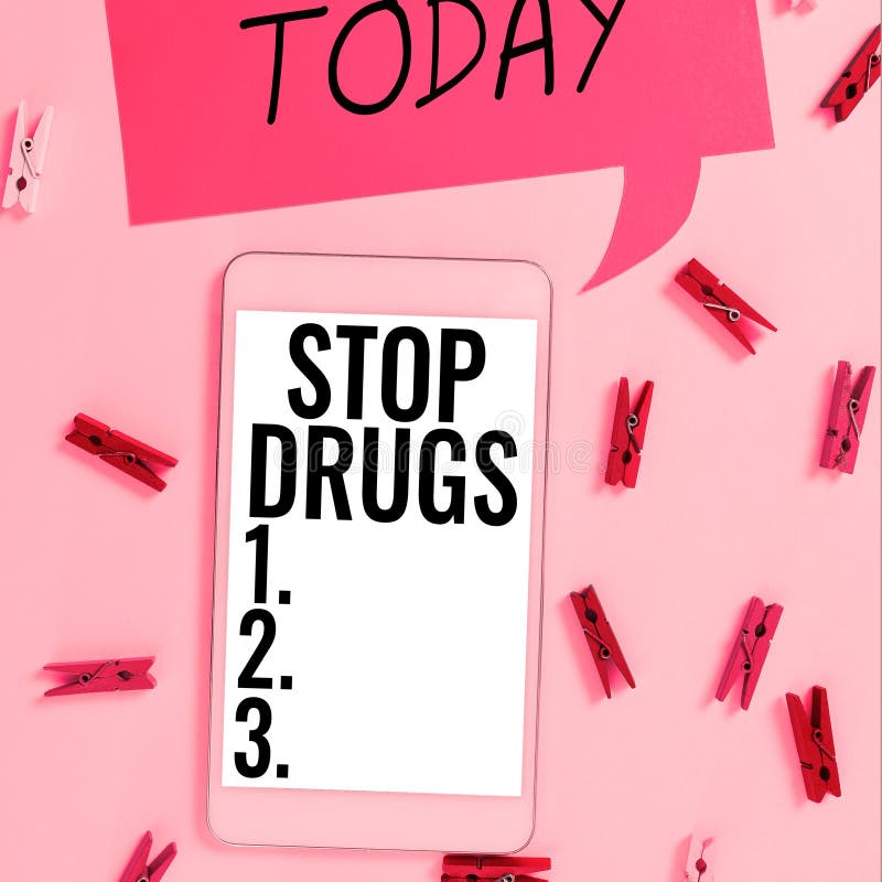 Text sign showing Stop Drugs. Word Written on put an end on dependence on substances such as heroin or cocaine stock photo
