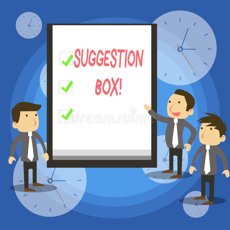 Text sign showing Suggestion Box. Conceptual photo container which showing can leave comments about something. stock illustration
