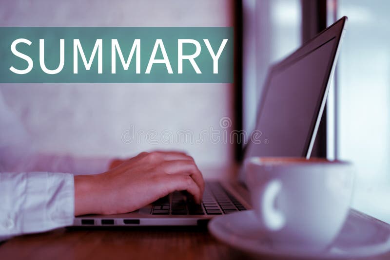 Text sign showing Summary. Business idea Brief Statement Abstract Synopsis Concise Abbreviated version stock photos