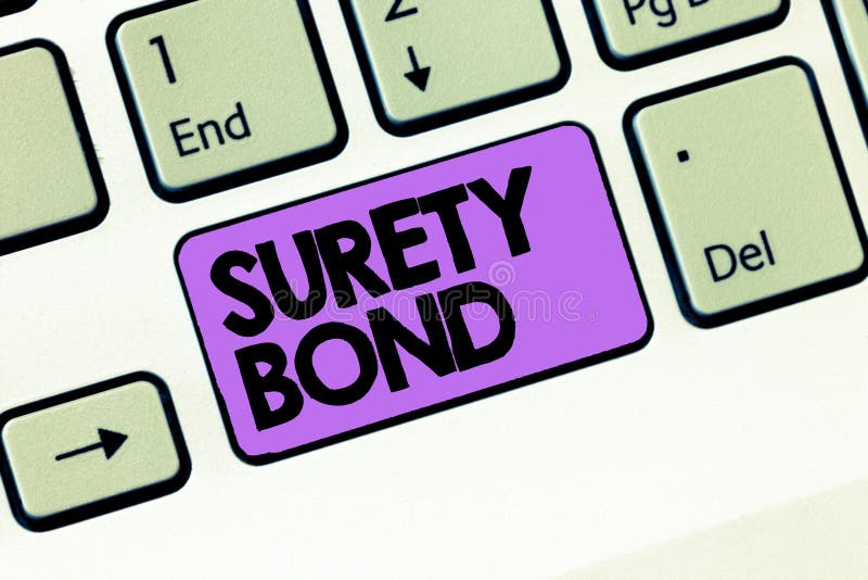 Text sign showing Surety Bond. Conceptual photo Formal legally enforceable contract between three parties stock image Text sign showing Surety Bond. Conceptual photo Formal legally enforceable contract between three parties stock image