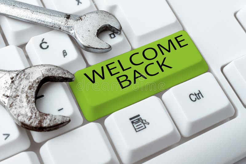 Text sign showing Welcome Back. Word Written on Warm Greetings Arrived Repeat Gladly Accepted Pleased royalty free stock image