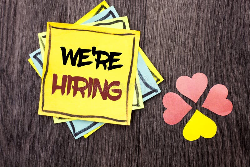 Text sign showing Were Hiring. Conceptual photo Recruiting Hiring Now Recruitment Vacancy Announced Hire written on Stacked Stic stock photos