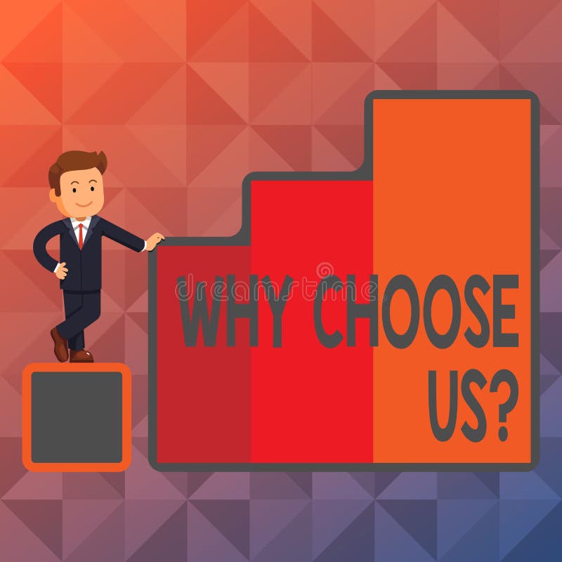 Text Sign Showing Why Choose Us Question. Conceptual Photo List of