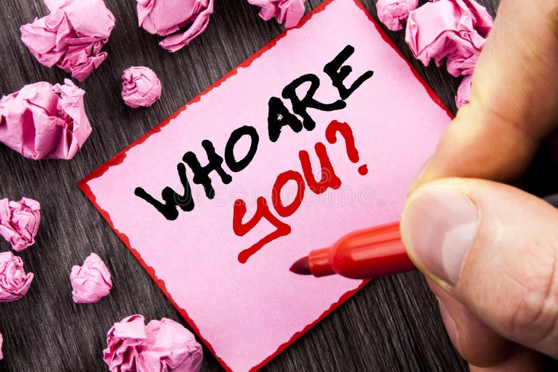 Text sign Who Are You Question. Business concept for Personality Identity Profile, About Me Or You written Pin Sticky Note Paper stock photos