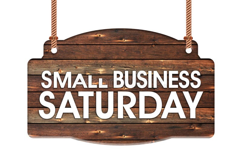 Text of Small Business Saturday in Rope wooden hanging sign,