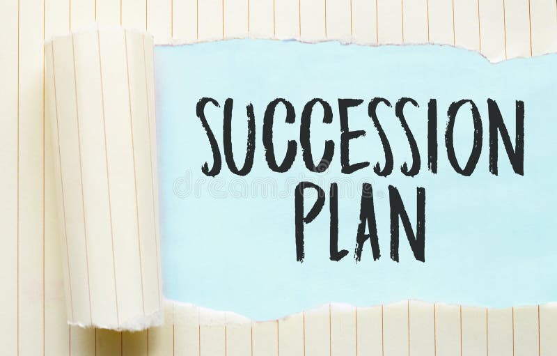 The text SUCCESSION PLAN appearing behind torn white paper stock photos