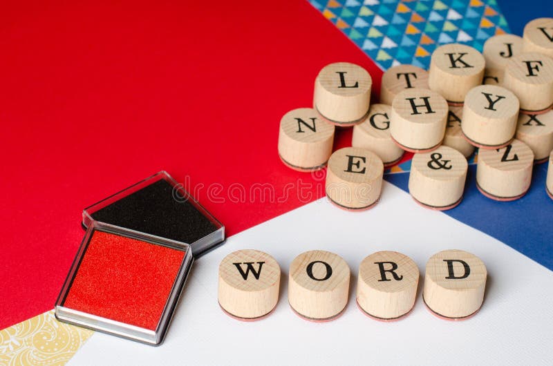 Text WORD on Wooden Stamps. Stock Image Image of learning, backdrop