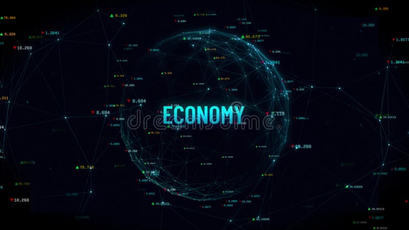 Texte d'économie sur un nombre de chiffres changeant numérique globe tournant illustration stock