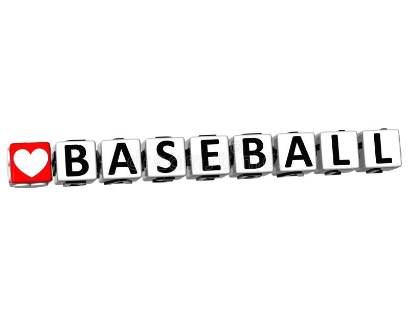 texte de bloc de bouton de jeu de baseball d'amour de 3D I sur le fond blanc