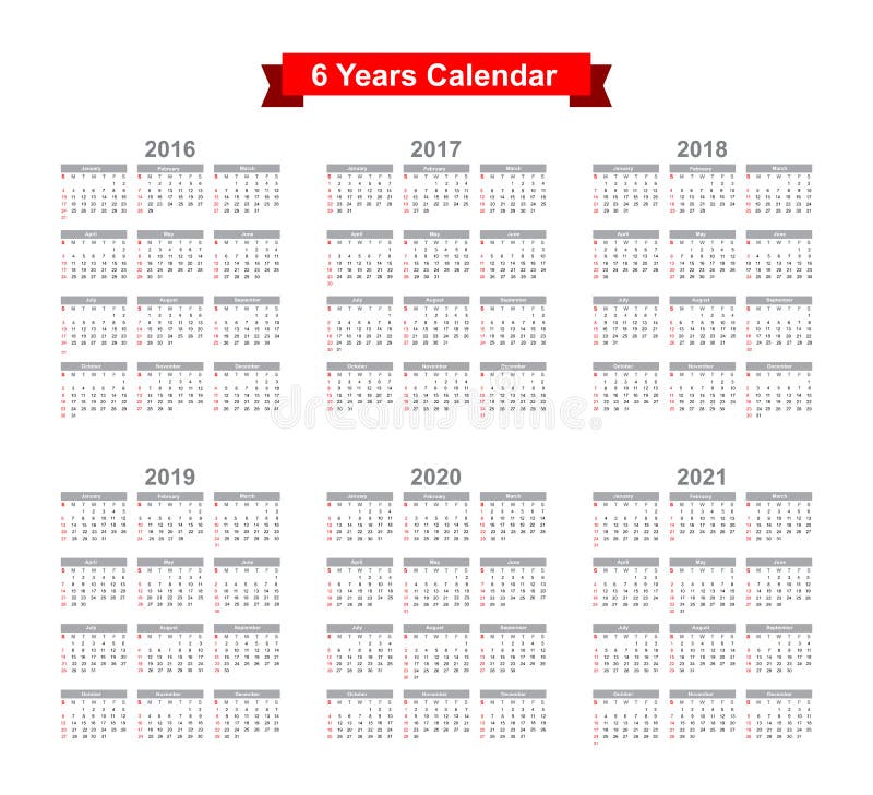 2016 - Texte noir de 2021 calendriers sur un fond blanc illustration stock 2016 - Texte noir de 2021 calendriers sur un fond blanc illustration stock