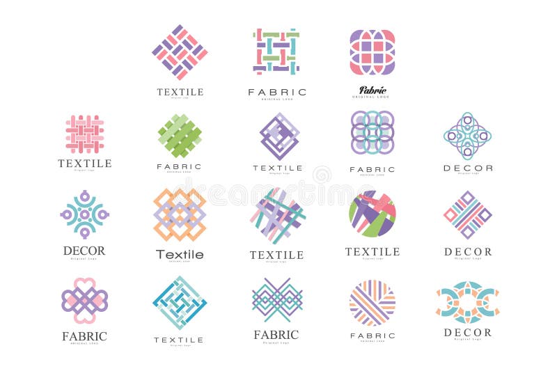 Textil tyg, dekor Logo Design Set, skräddare Shop, sömnad som anpassar illustrationen för vektor för branschdesignbeståndsdel