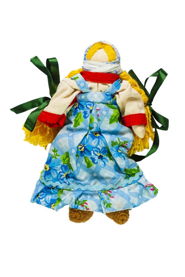 A Doll in a Blue Dress with a Yellow Belt. Traditional Russian Doll ...