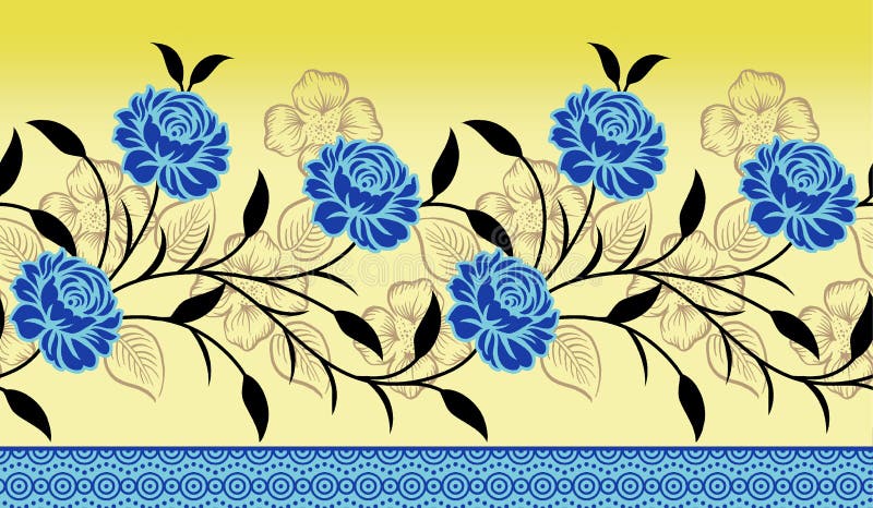 Textile Indian Floral Border Design Navy Background Stock Illustration ...