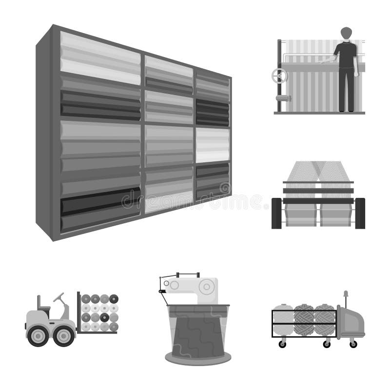 Textile industry monochrome icons in set collection for design.Textile equipment and fabrics vector symbol stock web vector illustration Textile industry monochrome icons in set collection for design.Textile equipment and fabrics vector symbol stock web vector illustration