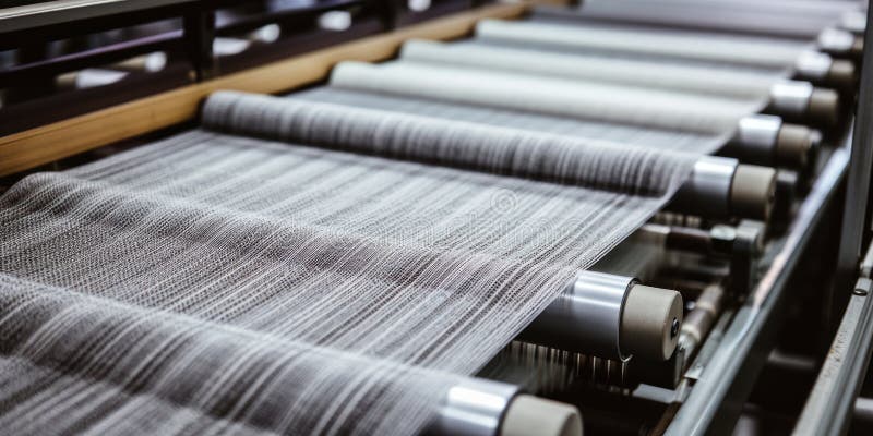 Textile Machinery Producing Grey Fabric. Generative AI royalty free stock photography