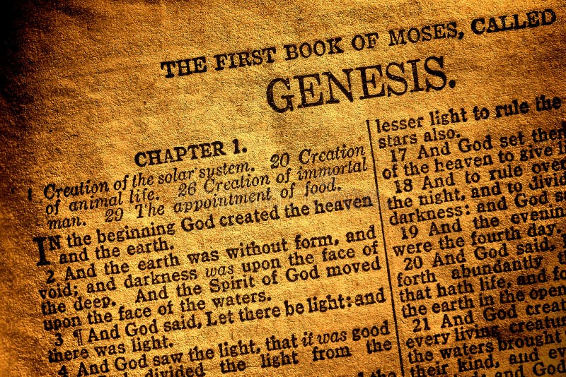 Texto antigo velho do capítulo da génese do livro da Bíblia santamente