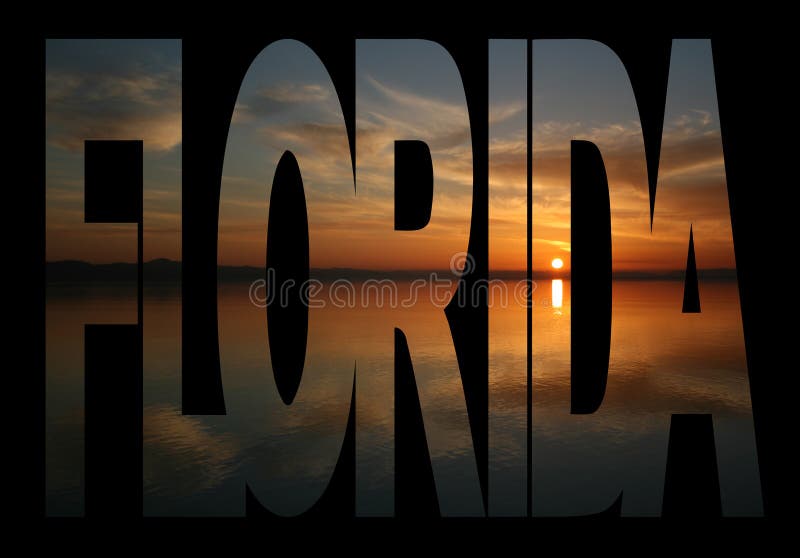 Texto de Florida com por do sol ilustração stock Texto de Florida com por do sol ilustração stock