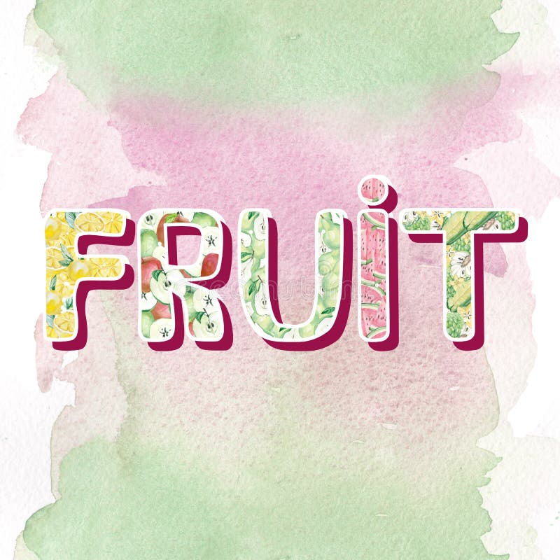 Texto de letras del alfabeto tierno pintado a mano de color de agua - FRUTO - en frutos brillantes Elemento de letra a la moda so libre illustration Texto de letras del alfabeto tierno pintado a mano de color de agua - FRUTO - en frutos brillantes Elemento de letra a la moda so libre illustration
