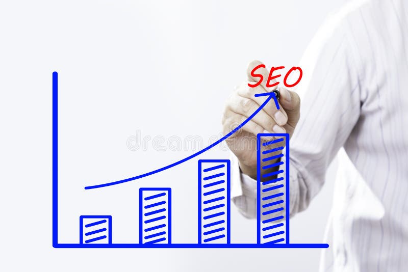 Texto de SEO con la mano del concepto joven del negocio del hombre de negocios imagenes de archivo Texto de SEO con la mano del concepto joven del negocio del hombre de negocios imagenes de archivo