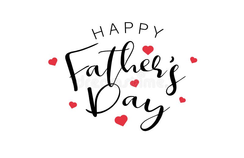 Texto feliz de la caligrafía del día de padres con los mini corazones rojos Palabra del día de fiesta y de la decoración y concep stock de ilustración
