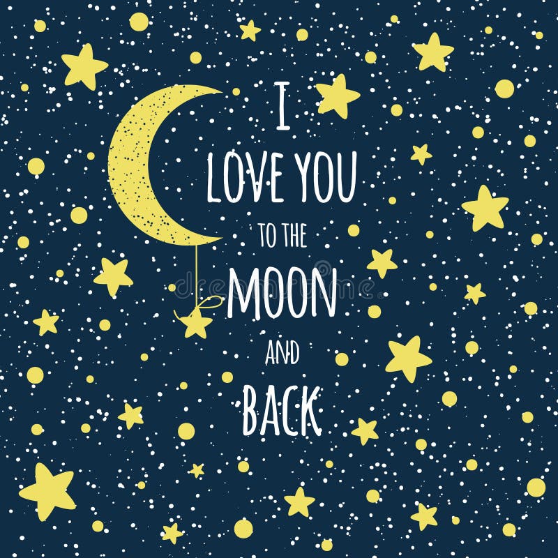 Textotez Je T Aime A La Lune Et Au Dos Ciel Jaune De Lune De Citation Inspiree De Jour De Valentines De St Completement Des Etoil Illustration Stock Illustration Du Main Fonce