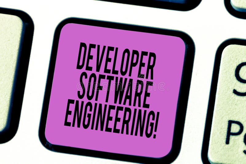 Text sign showing Developer Software Engineering. Conceptual photo Forming software base on engineering standard Keyboard key Intention to create computer message pressing keypad idea. Text sign showing Developer Software Engineering. Conceptual photo Forming software base on engineering standard Keyboard key Intention to create computer message pressing keypad idea