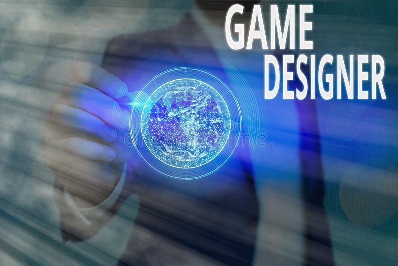 Text sign showing Game Designer. Business photo showcasing Campaigner Pixel Scripting Programmers Consoles 3D Graphics Elements of this image furnished by NASA. Text sign showing Game Designer. Business photo showcasing Campaigner Pixel Scripting Programmers Consoles 3D Graphics Elements of this image furnished by NASA