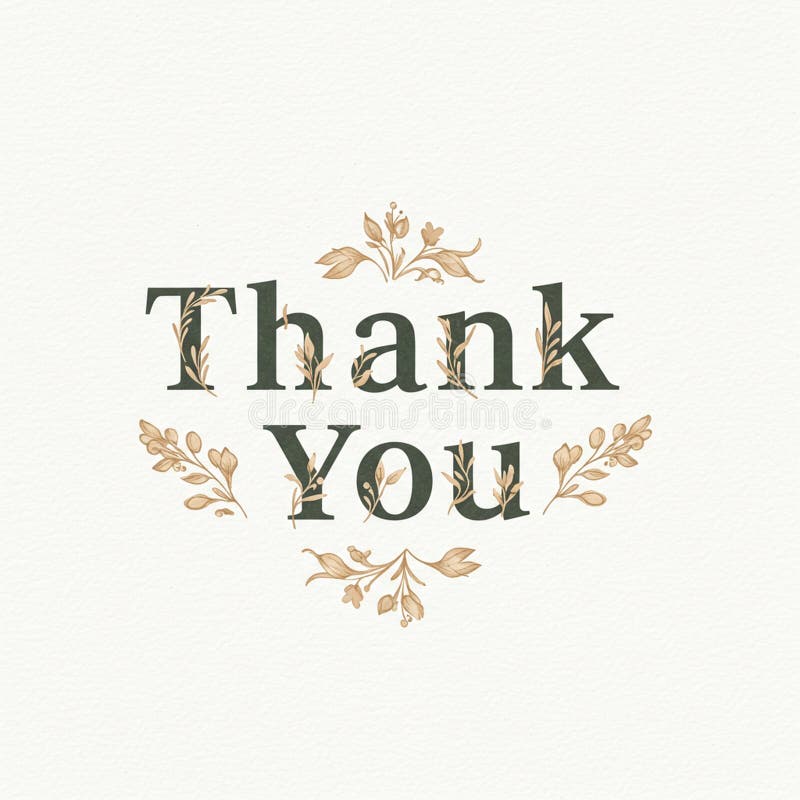 Textul de mulțumire apare într-un font clasic serif împodobit cu delicate bej botanice royalty free illustration