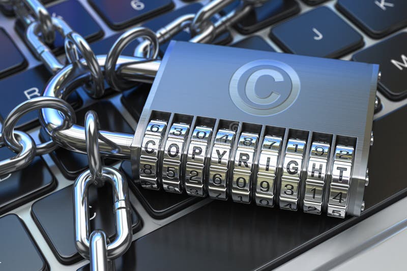 Textul drepturilor de autor pe tastatura computerului. concept de protecție a proprietății intelectuale stock illustration
