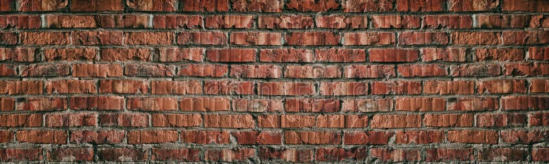 Textur för bred röd tegelvägg Gammal, orangefärgad, widescreen-bakgrund Kör panoramabil, stor bakgrund royaltyfria foton